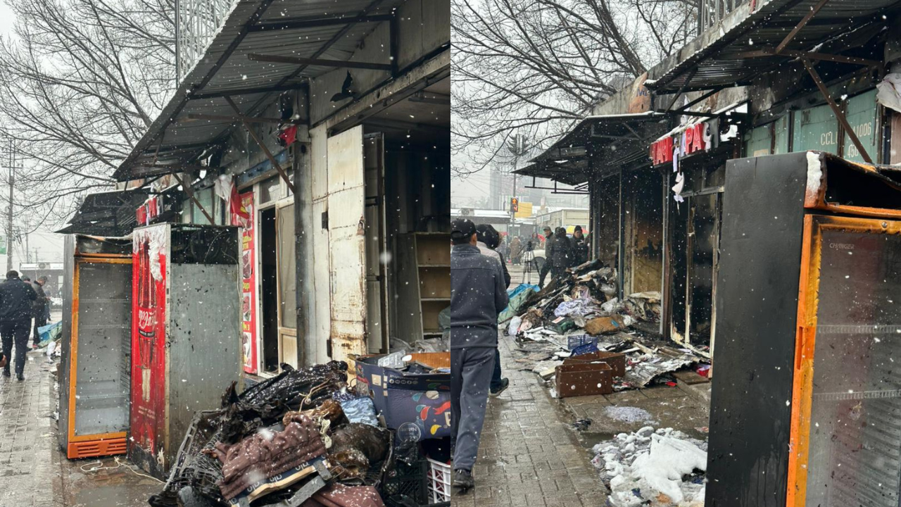 Таластагы базарда өрт: 13 контейнер жабыркады